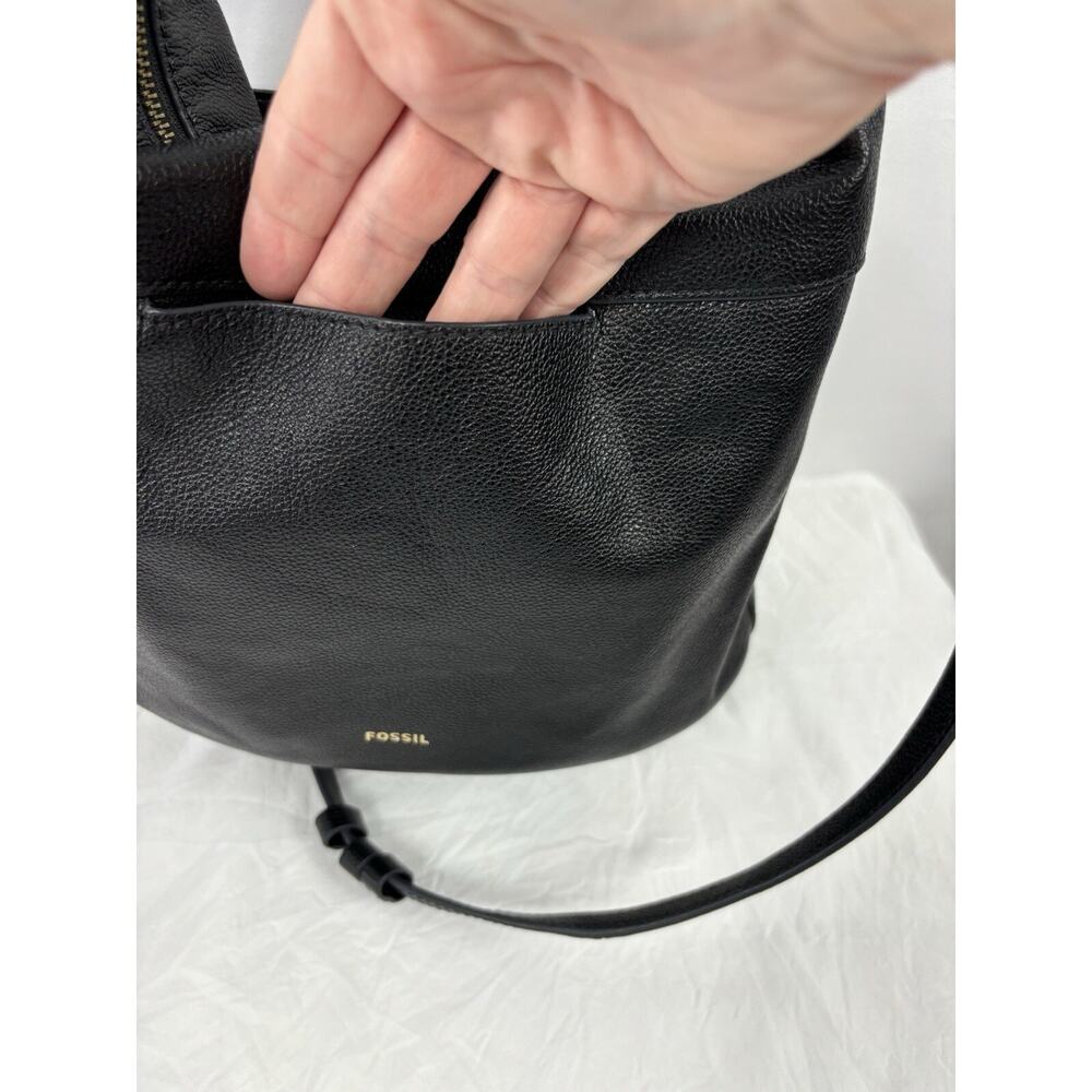 Fossil Black Leather Tote Bag Shoulder Purse Crossbody - Picture 5 of 16